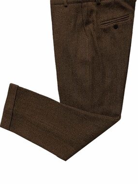 Men's Brown Herringbone Dress Wool blend Trousers Size L